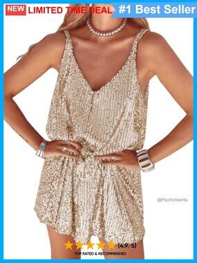 Sequin Mini Shift Dress Deep V-Neck Sleeveless Sparkly Night Out